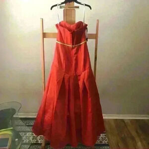 NWT Alfred Angelo Bridesmaids Orange Long Satin Dress Prom Evening Full Length